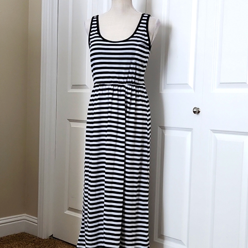 JUST LOVE DESIGNER STRIPE BLACK & WHITE MAXI DRESS